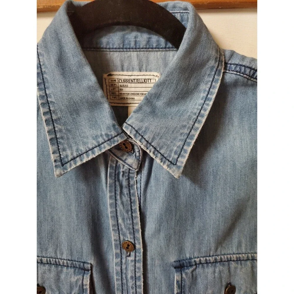 Current/Elliott $178 denim Sleeveless Top Perfect Blouse Hazy Days ombre sz S